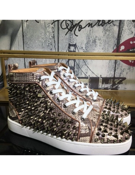 Discount Christian Louboutin Lou Pik Pik Sneakers Snake Printed And Spikes Multicolor Outlet