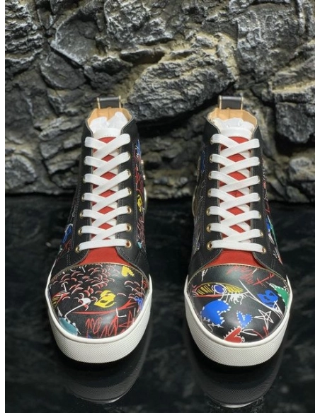 Cheap Christian Louboutin Louis Orlato High-Top Sneakers Pattern Calf Leather Multicolor
