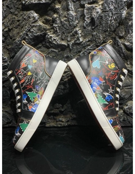 Cheap Christian Louboutin Louis Orlato High-Top Sneakers Pattern Calf Leather Multicolor