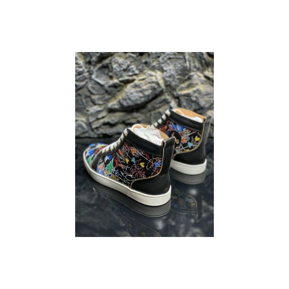 Cheap Christian Louboutin Louis Orlato High-Top Sneakers Pattern Calf Leather Multicolor