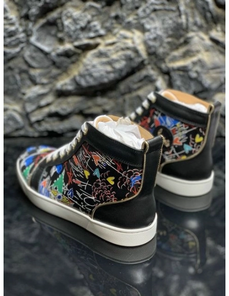 Cheap Christian Louboutin Louis Orlato High-Top Sneakers Pattern Calf Leather Multicolor