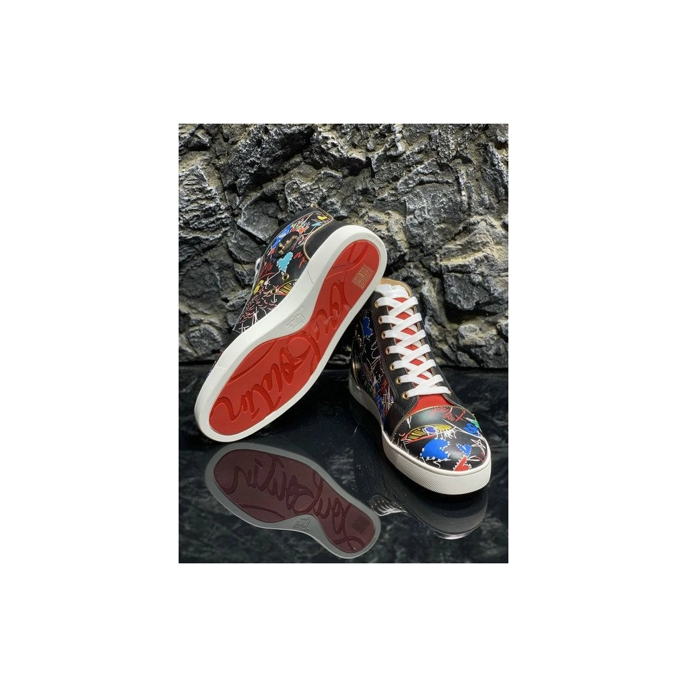 Cheap Christian Louboutin Louis Orlato High-Top Sneakers Pattern Calf Leather Multicolor