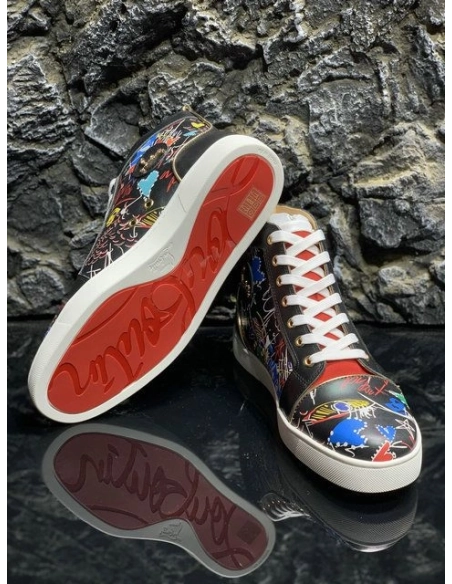 Cheap Christian Louboutin Louis Orlato High-Top Sneakers Pattern Calf Leather Multicolor