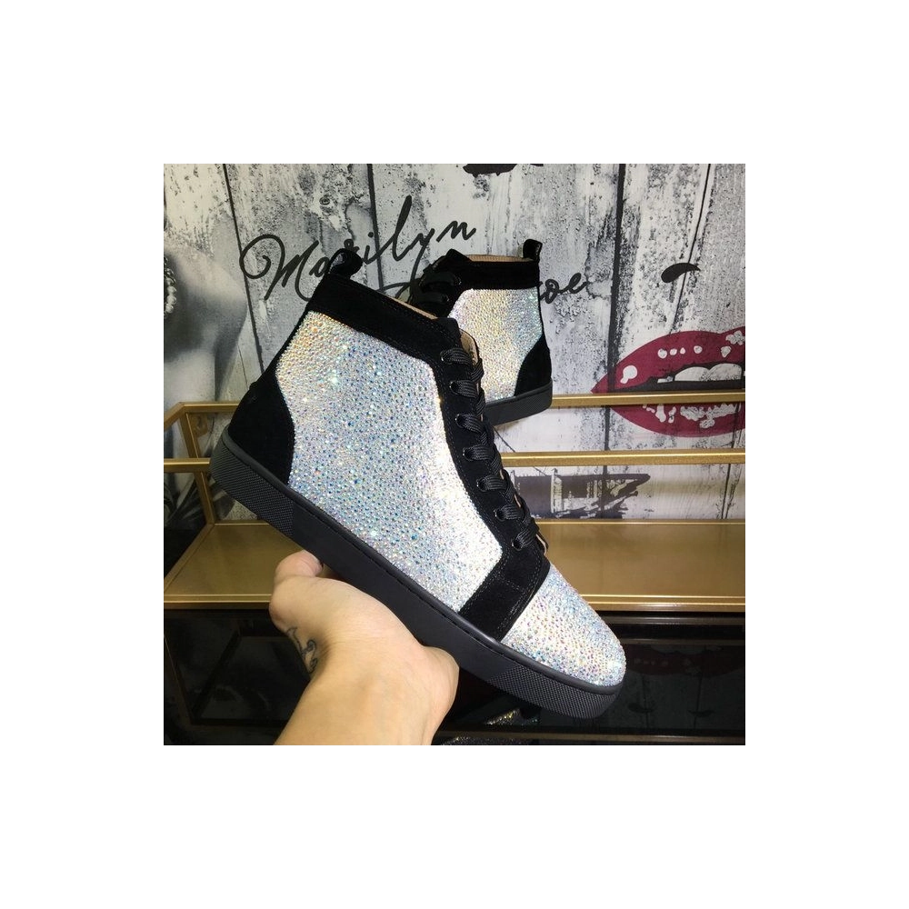 Replica Christian Louboutin Louis Strass High-Top Sneakers Veau Velours Black