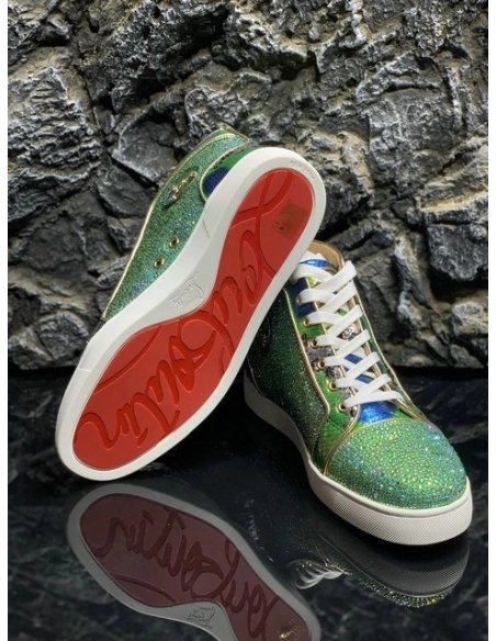 Cheap Christian Louboutin Louis Strass High-Top Sneakers Python Roccia Electric Green on Sale