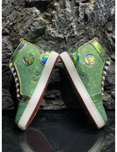 Cheap Christian Louboutin Louis Strass High-Top Sneakers Python Roccia Electric Green on Sale