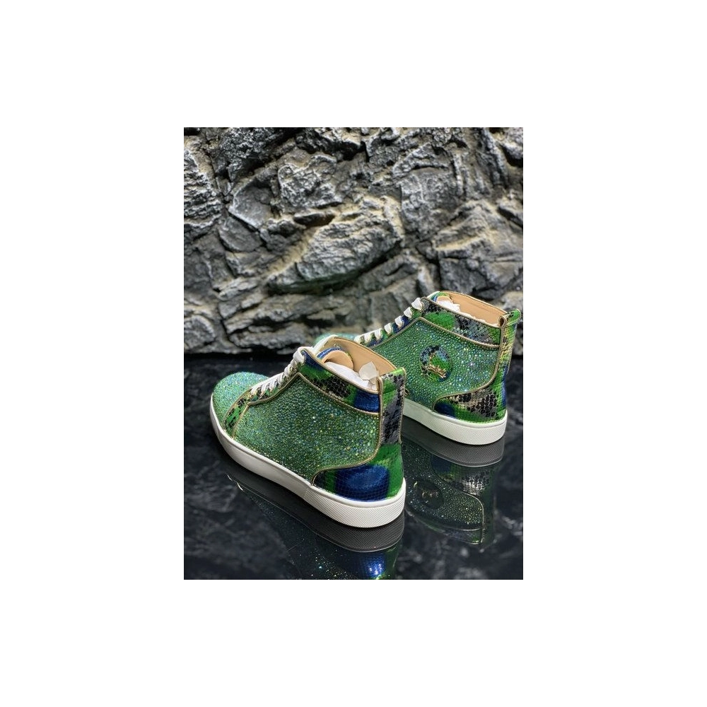 Cheap Christian Louboutin Louis Strass High-Top Sneakers Python Roccia Electric Green on Sale