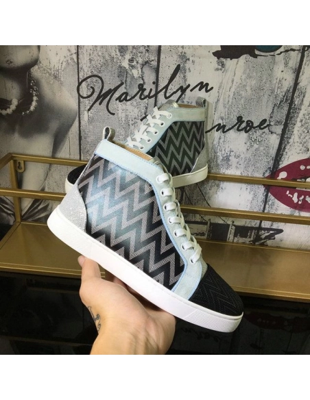 Knockoff Christian Louboutin Louis Orlato High-Top Sneakers Suede Jacquard Woven Multicolor
