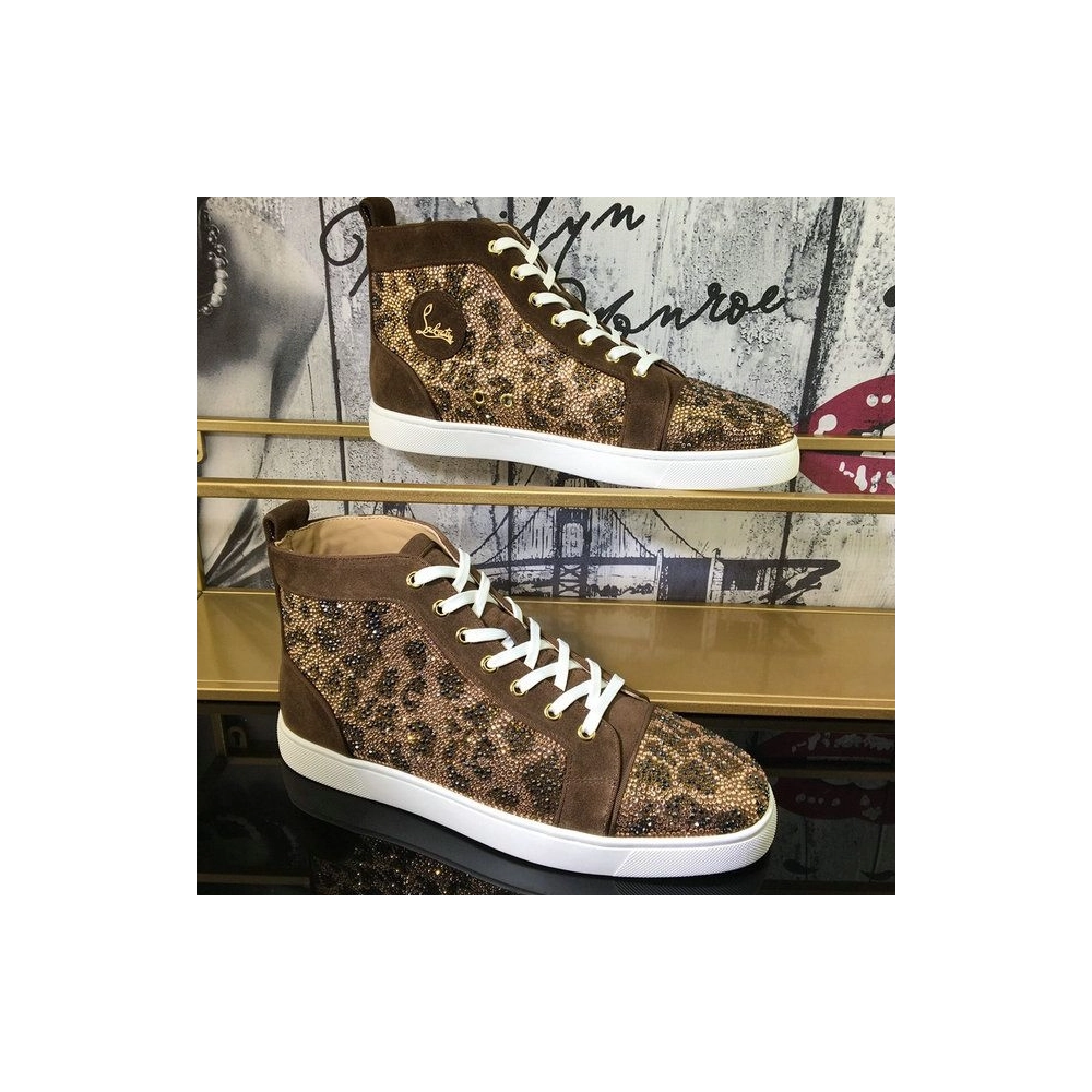 Cheap Christian Louboutin Louis Strass High-Top Sneakers Suede Leather Version Moka