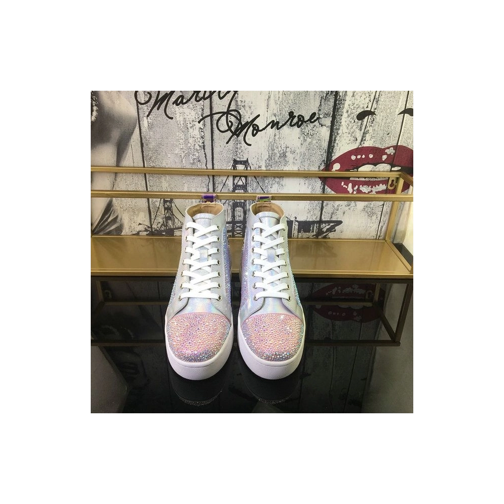 Cheap Christian Louboutin Louis Flat High-Top Sneakers Crystals Embellished Multicolor Sale Online