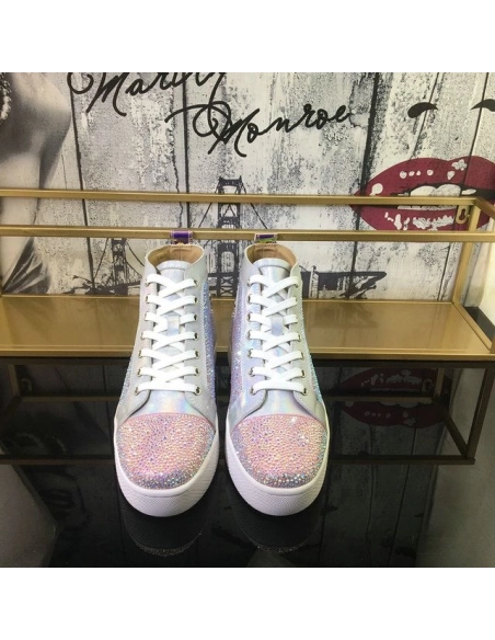 Cheap Christian Louboutin Louis Flat High-Top Sneakers Crystals Embellished Multicolor Sale Online