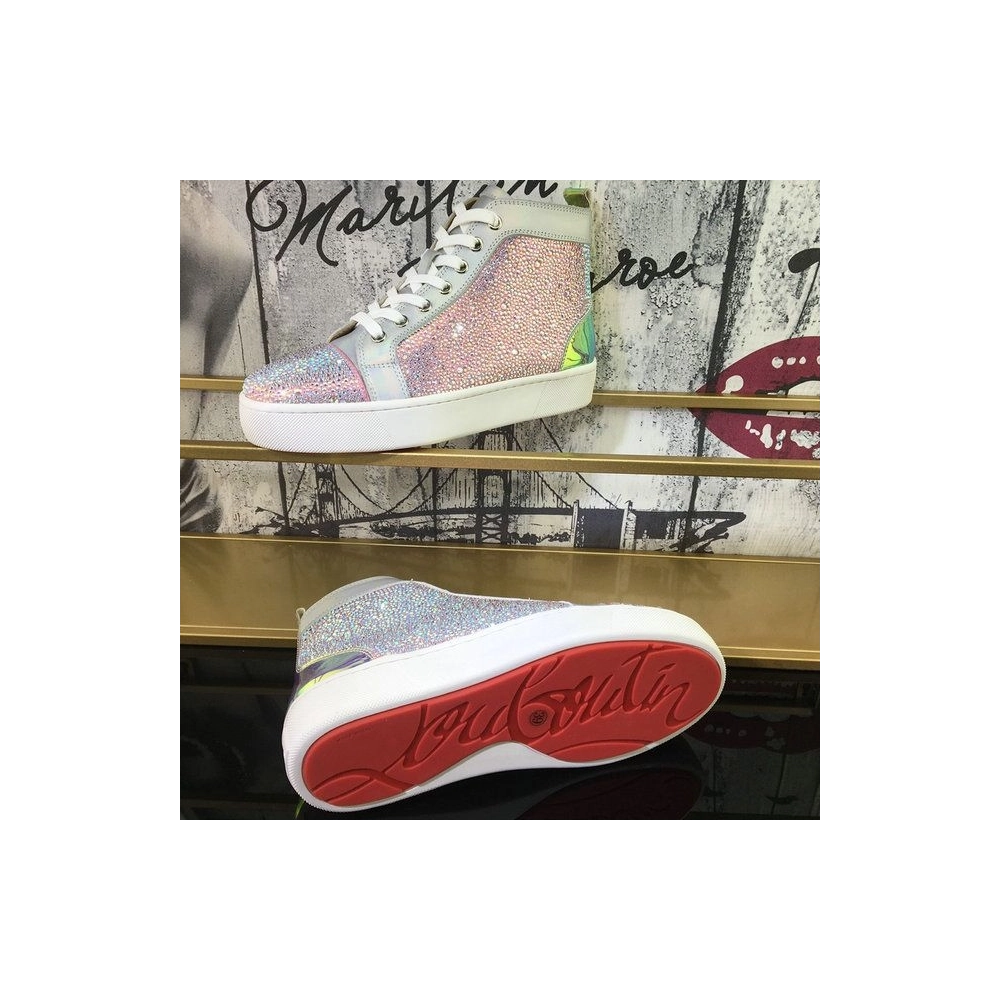 Cheap Christian Louboutin Louis Flat High-Top Sneakers Crystals Embellished Multicolor Sale Online