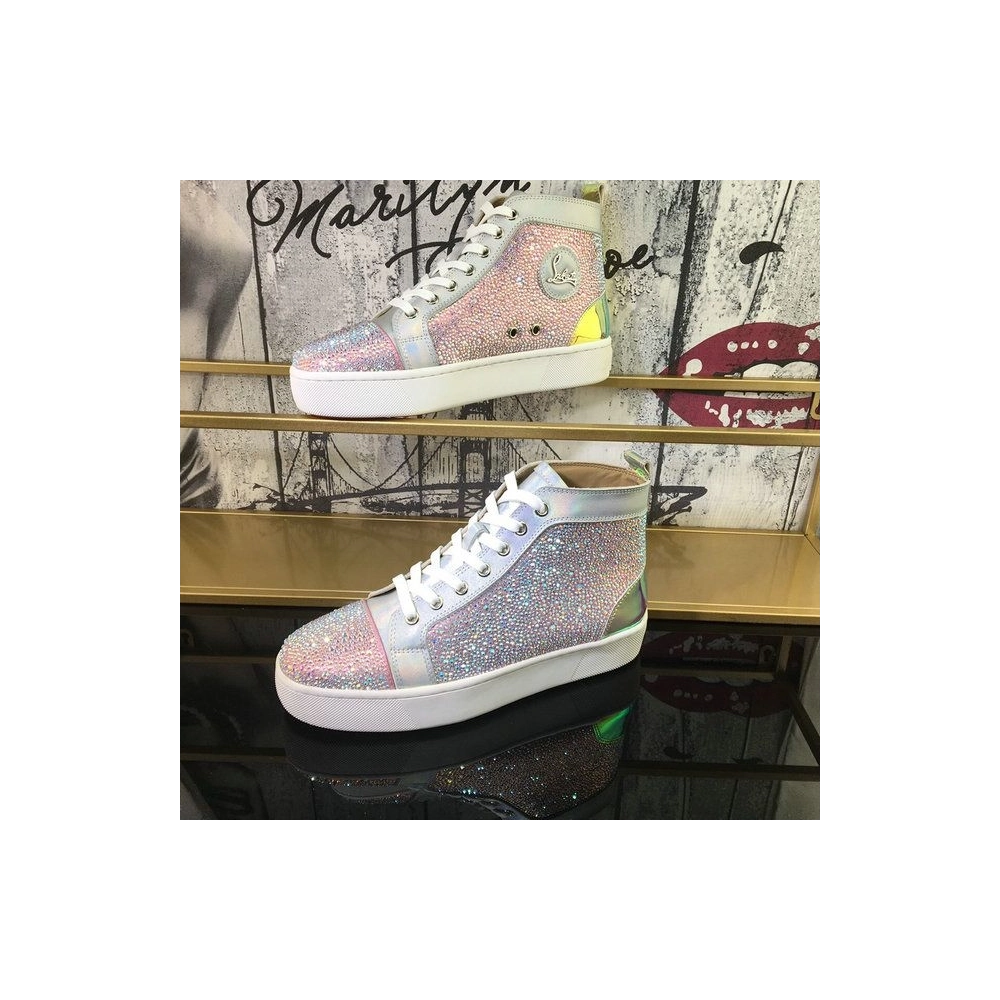 Cheap Christian Louboutin Louis Flat High-Top Sneakers Crystals Embellished Multicolor Sale Online