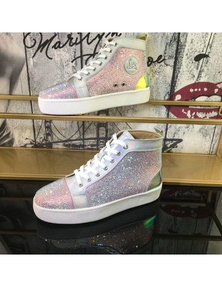 Cheap Christian Louboutin Louis Flat High-Top Sneakers Crystals Embellished Multicolor Sale Online