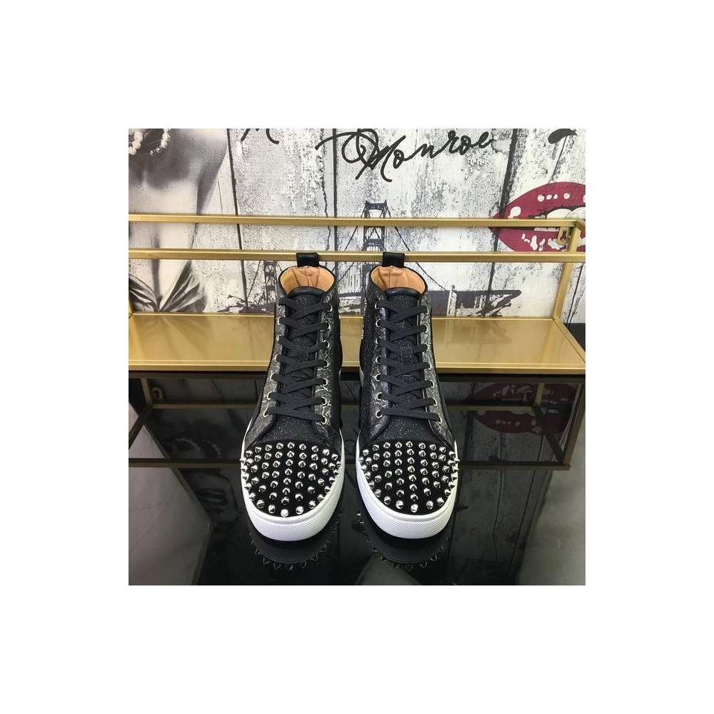 Fake Christian Louboutin Lou Spikes Orlato High-top Sneakers Nubuck And Leather Black White