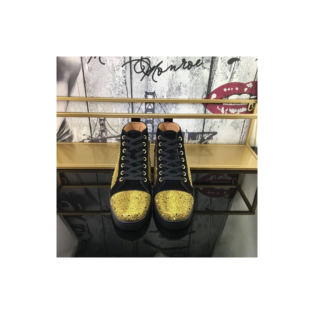 Discount Christian Louboutin Louis Strass Sneakers Suede Calf And Strass Black Gold Outlet