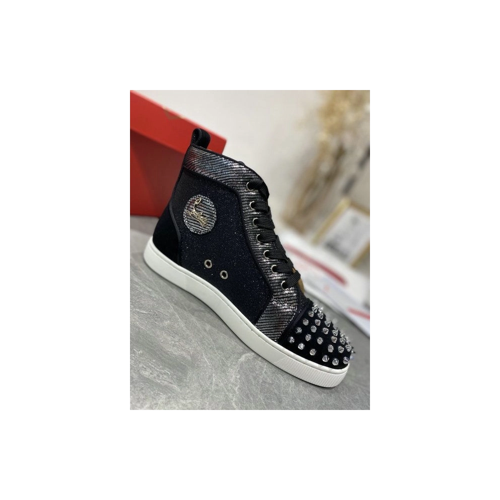 Fake Christian Louboutin Lou Spikes Orlato High-top Sneakers Nubuck And Leather Black