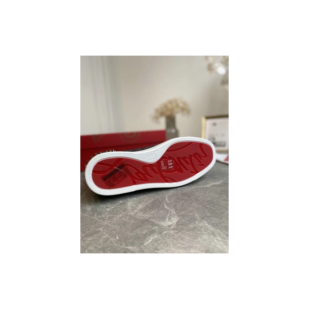 Fake Christian Louboutin Louis Spikes High-top Sneakers Calf Leather Navy Blue