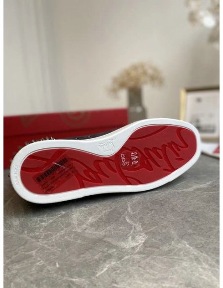 Fake Christian Louboutin Louis Spikes High-top Sneakers Calf Leather Navy Blue