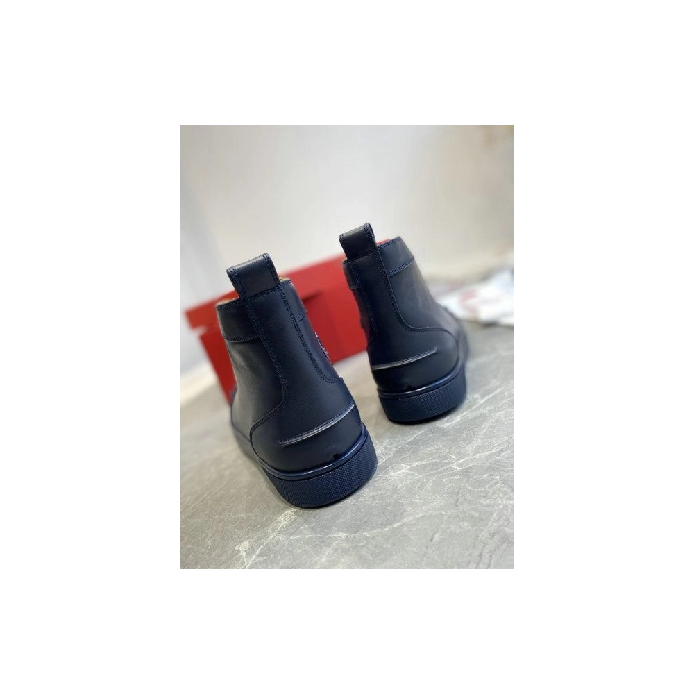 Fake Christian Louboutin Louis Spikes High-top Sneakers Calf Leather Navy Blue
