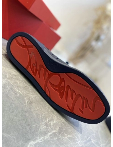 Fake Christian Louboutin Louis Spikes High-top Sneakers Calf Leather Navy Blue