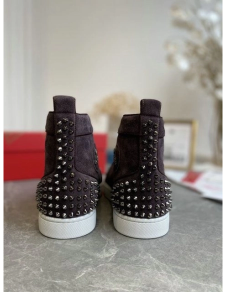 Cheap Christian Louboutin Louis Spikes 2 High-top Sneakers Suede Coffee Sale Online
