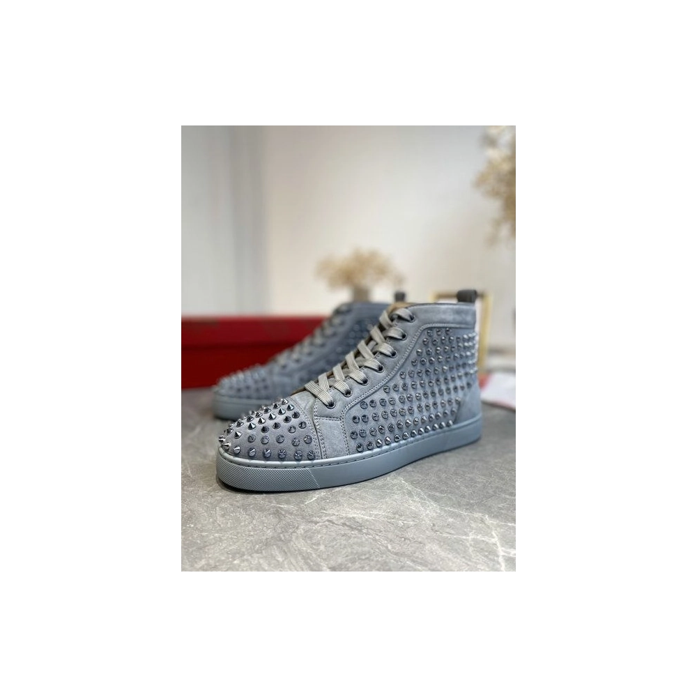 Knockoff Christian Louboutin Louis Orlato Spikes High-top Sneakers Veau Velours Gray
