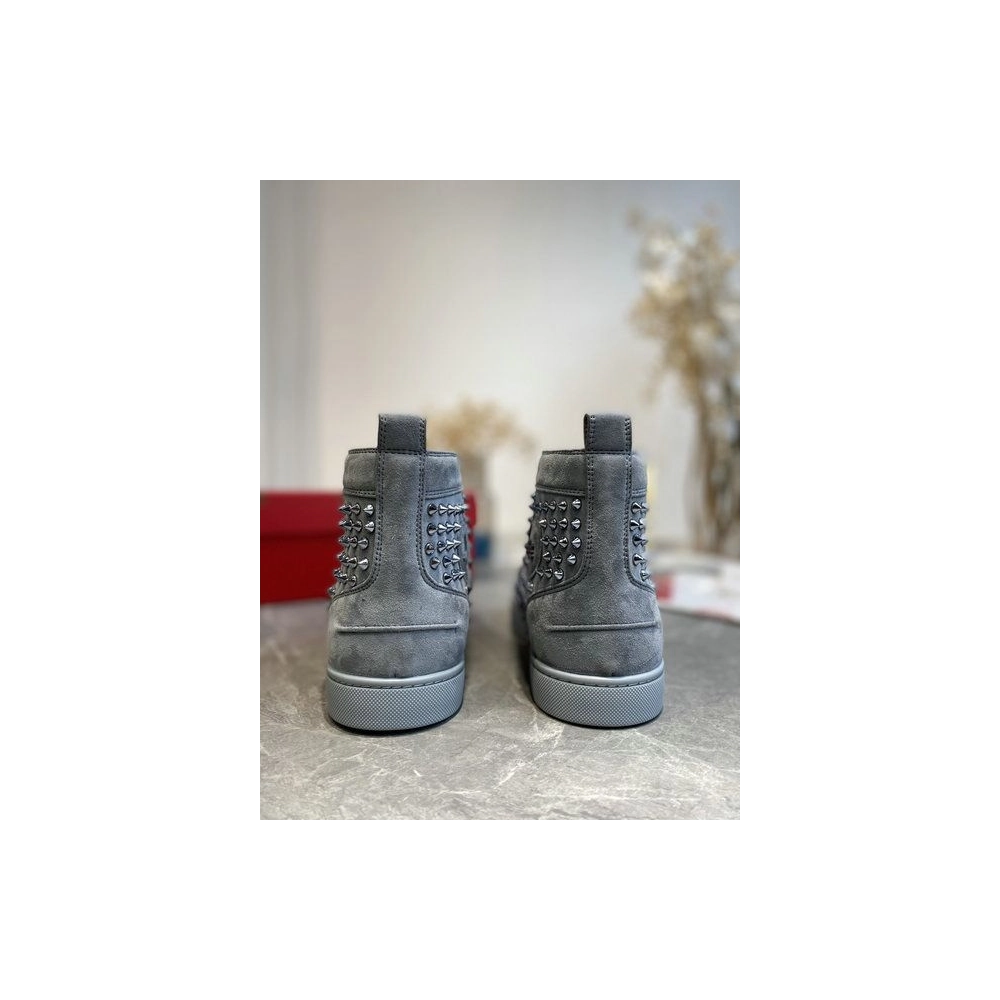 Knockoff Christian Louboutin Louis Orlato Spikes High-top Sneakers Veau Velours Gray