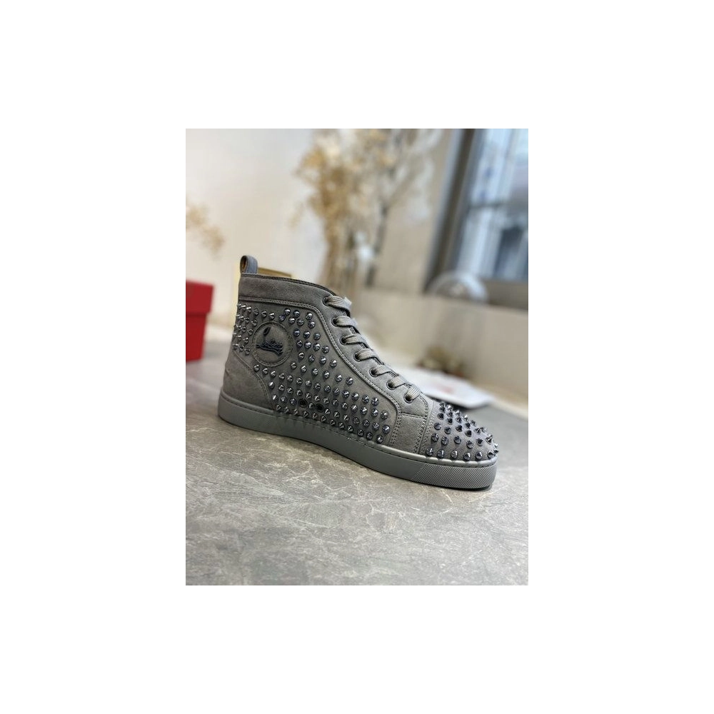 Knockoff Christian Louboutin Louis Orlato Spikes High-top Sneakers Veau Velours Gray