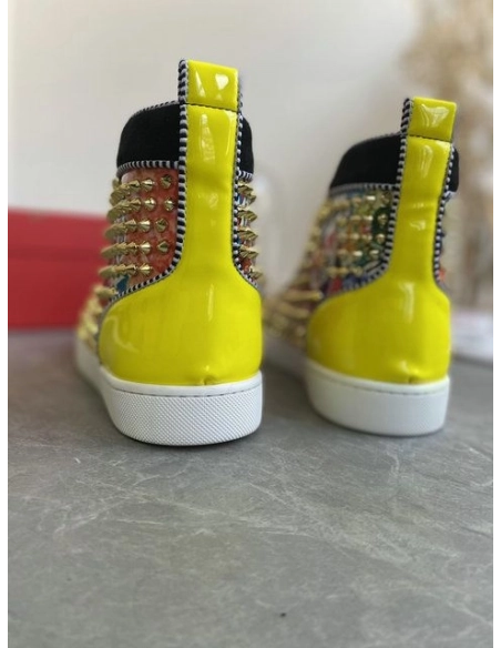 Cheap Christian Louboutin Louis Orlato Spikes High-top Sneakers Velvet and Leather Multicolor for Sale