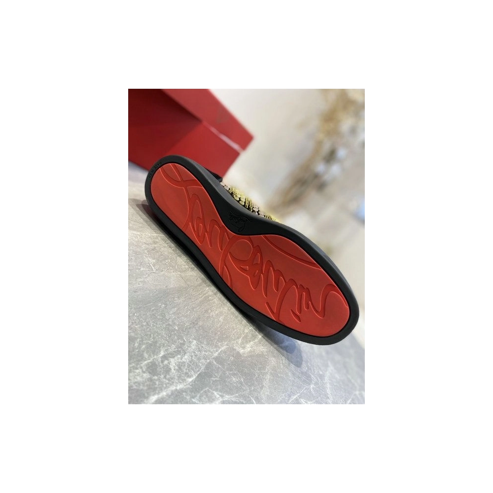 Replica Christian Louboutin Galvalouis Spikes Suede High-Top Sneakers Black