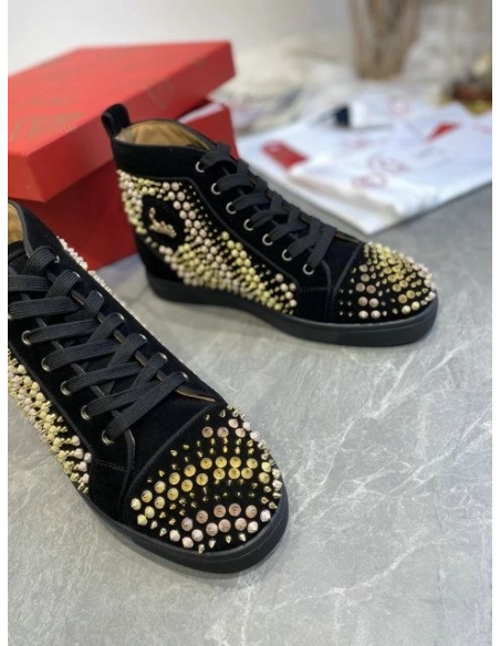 Replica Christian Louboutin Galvalouis Spikes Suede High-Top Sneakers Black