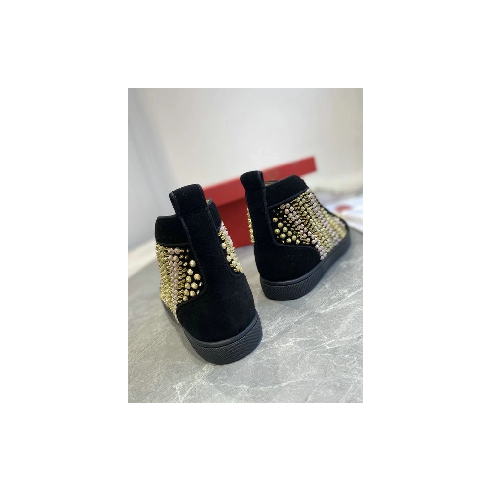 Replica Christian Louboutin Galvalouis Spikes Suede High-Top Sneakers Black
