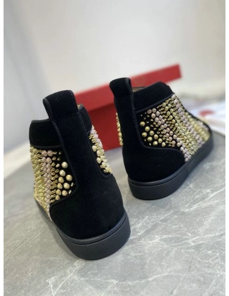 Replica Christian Louboutin Galvalouis Spikes Suede High-Top Sneakers Black