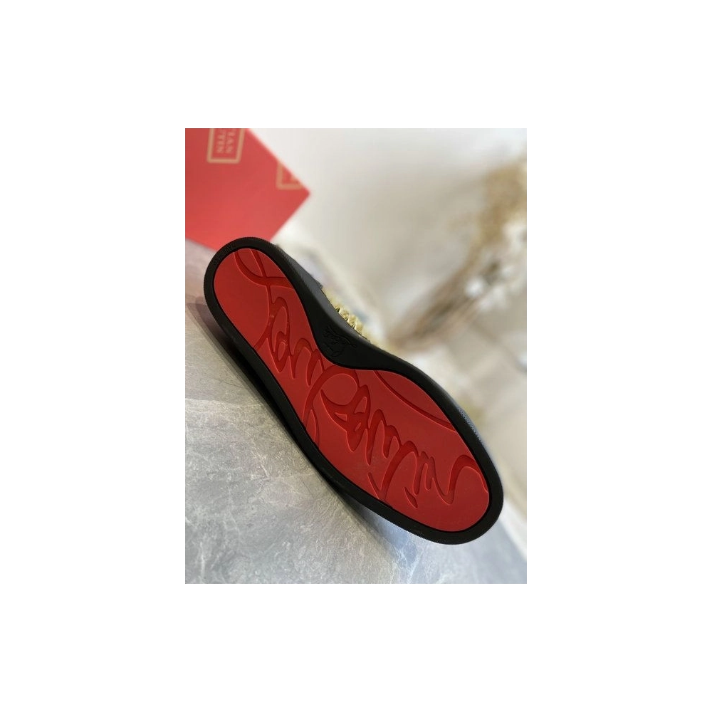 Cheap Christian Louboutin Louis Laminato Dino High-top Sneakers Calfskin Black Gold for Sale