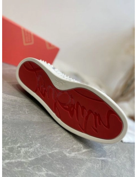 Fake Christian Louboutin Louis Spikes 2 High-Top Sneakers Suede and Calf Leather White Black