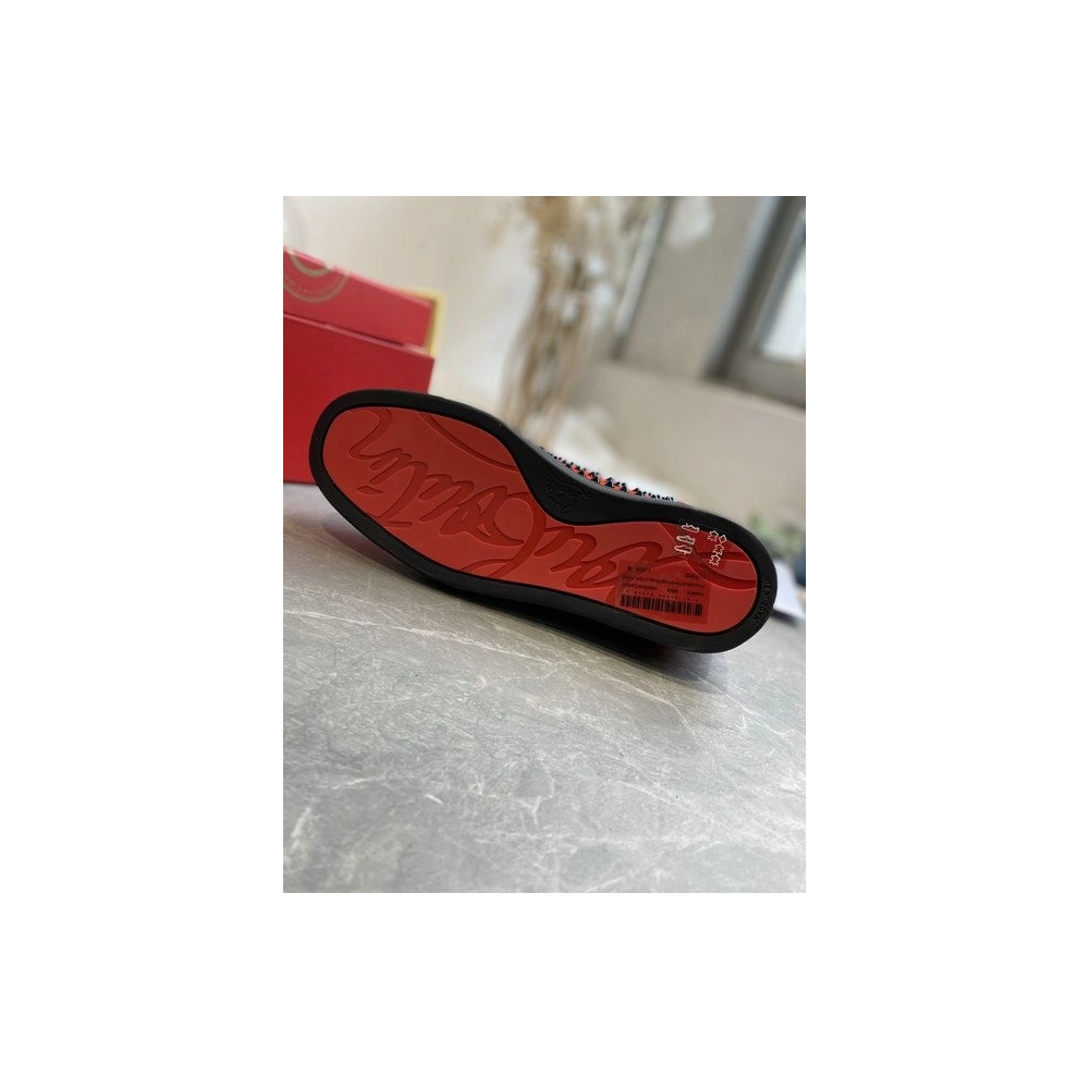 Discount Christian Louboutin Louis Orlato High-Top Sneakers Spikes Veau Velous Black Red Outlet Sale