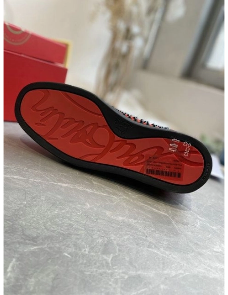 Discount Christian Louboutin Louis Orlato High-Top Sneakers Spikes Veau Velous Black Red Outlet Sale