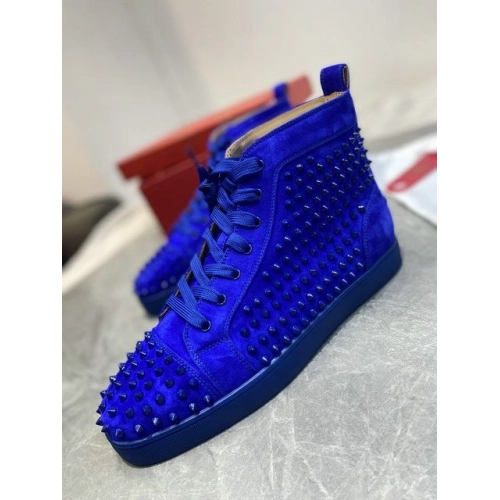 Knockoff Christian Louboutin Louis Spikes High-Top Sneakers Veau Velous Klein Blue