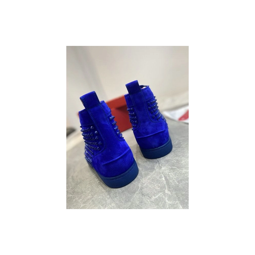 Knockoff Christian Louboutin Louis Spikes High-Top Sneakers Veau Velous Klein Blue
