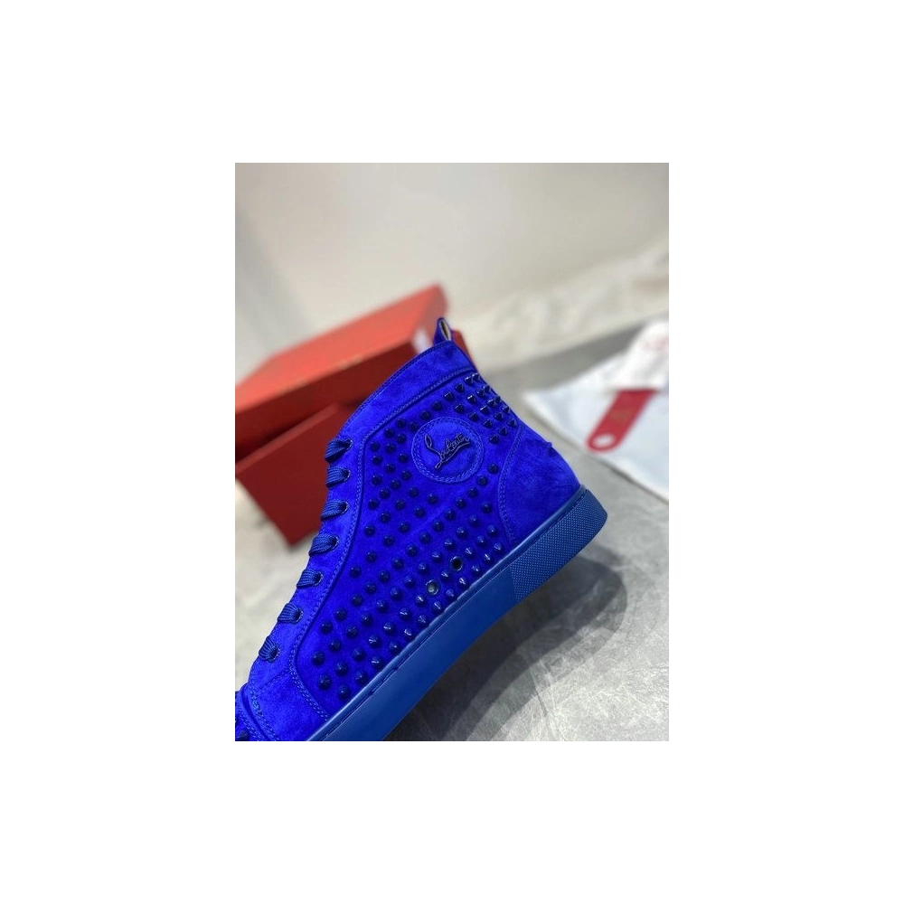 Knockoff Christian Louboutin Louis Spikes High-Top Sneakers Veau Velous Klein Blue