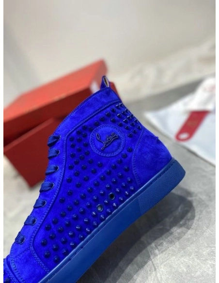 Knockoff Christian Louboutin Louis Spikes High-Top Sneakers Veau Velous Klein Blue