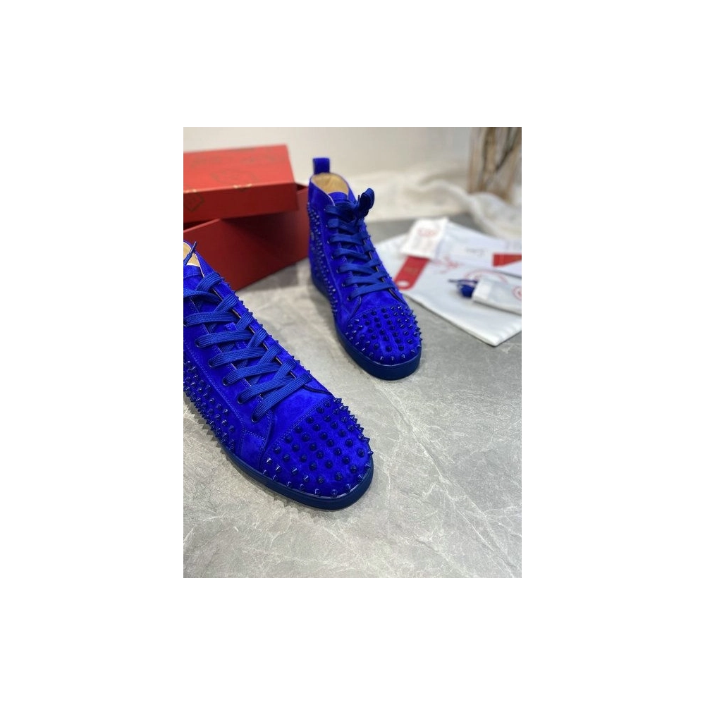 Knockoff Christian Louboutin Louis Spikes High-Top Sneakers Veau Velous Klein Blue