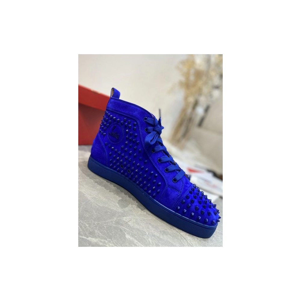 Knockoff Christian Louboutin Louis Spikes High-Top Sneakers Veau Velous Klein Blue
