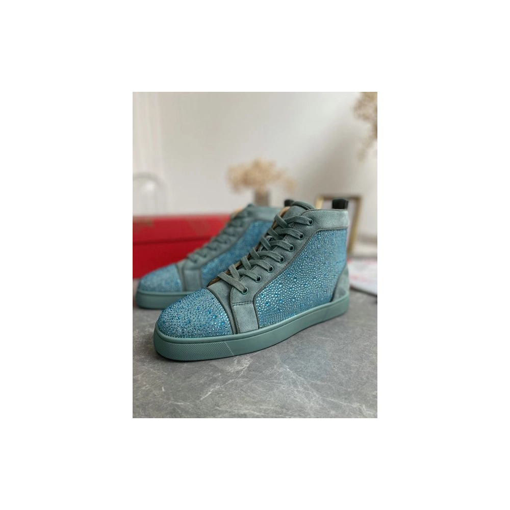 Replica Christian Louboutin Louis Strass High-Top Sneakers Veau Velous and Strass Blue