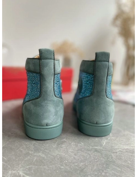 Replica Christian Louboutin Louis Strass High-Top Sneakers Veau Velous and Strass Blue