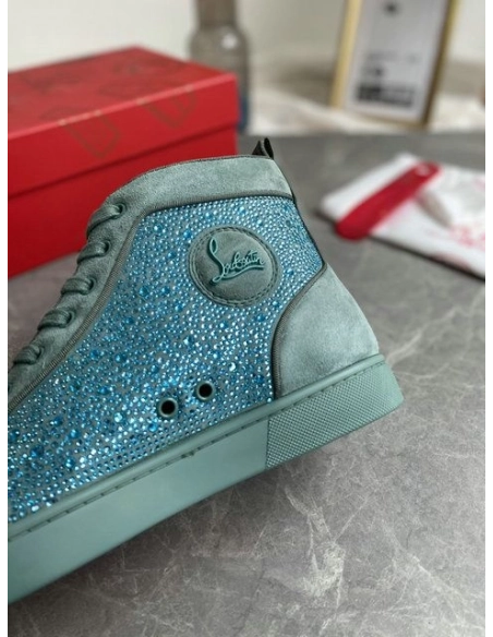 Replica Christian Louboutin Louis Strass High-Top Sneakers Veau Velous and Strass Blue