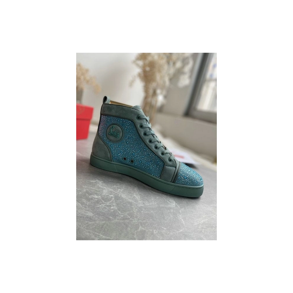 Replica Christian Louboutin Louis Strass High-Top Sneakers Veau Velous and Strass Blue