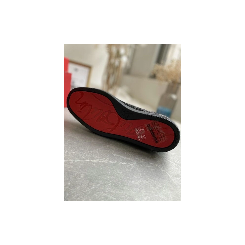Replica Christian Louboutin Louis Strass High-Top Sneakers Black Leather and Strass