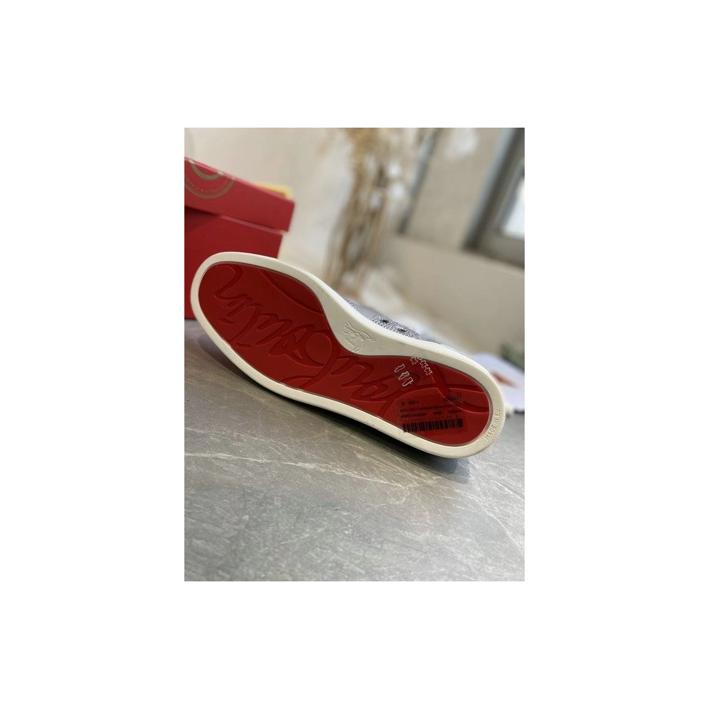 Knockoff Christian Louboutin Louis Strass High-Top Sneakers Leather and Strass Gray